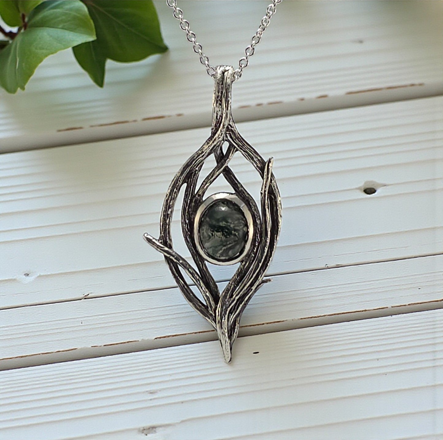Handmade Moss Agate Pendant in Sterling Silver – Riverbend Design