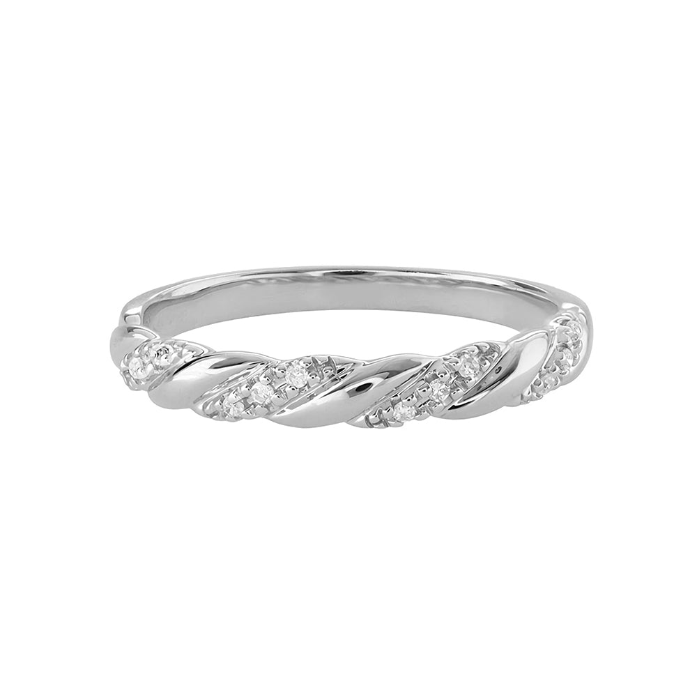 Rope Twist Moissanite Pave Sterling Silver Wedding Band