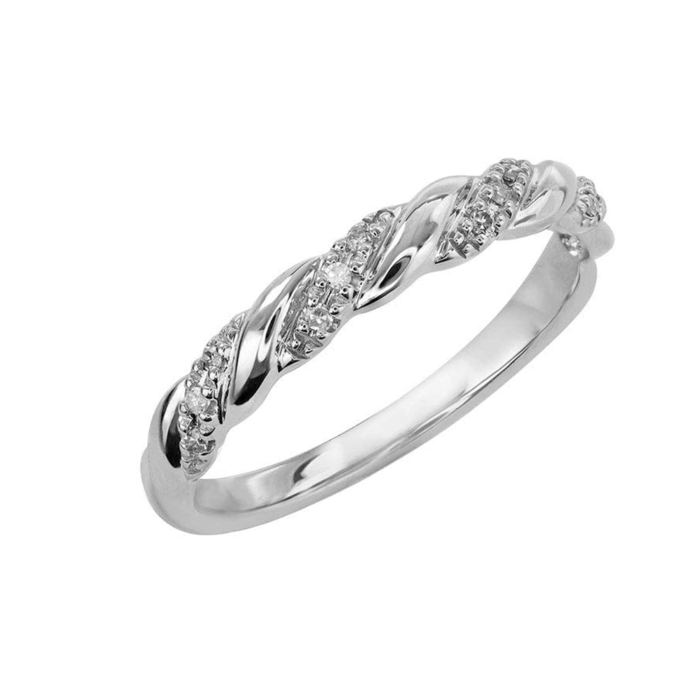 Rope Twist Moissanite Pave Sterling Silver Wedding Band
