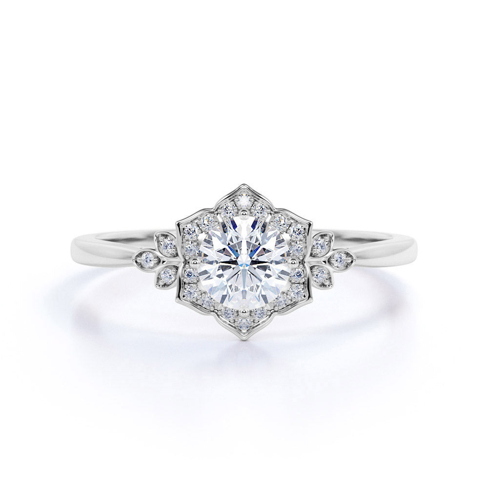 1.25 CT Round Lab Diamond Flora Halo Engagement Ring