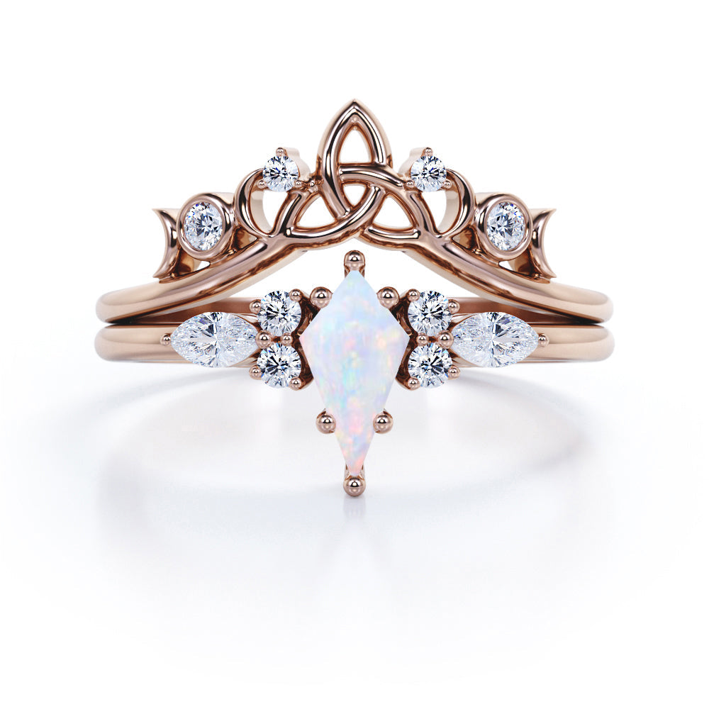 1 Ct Kite Cut Lab Opal Tiara Wedding Ring Set