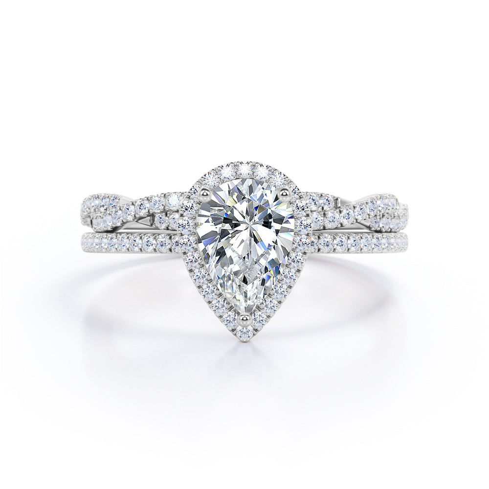 1.25 Carat Pear Cut Moissanite Twisted Wedding Ring Set