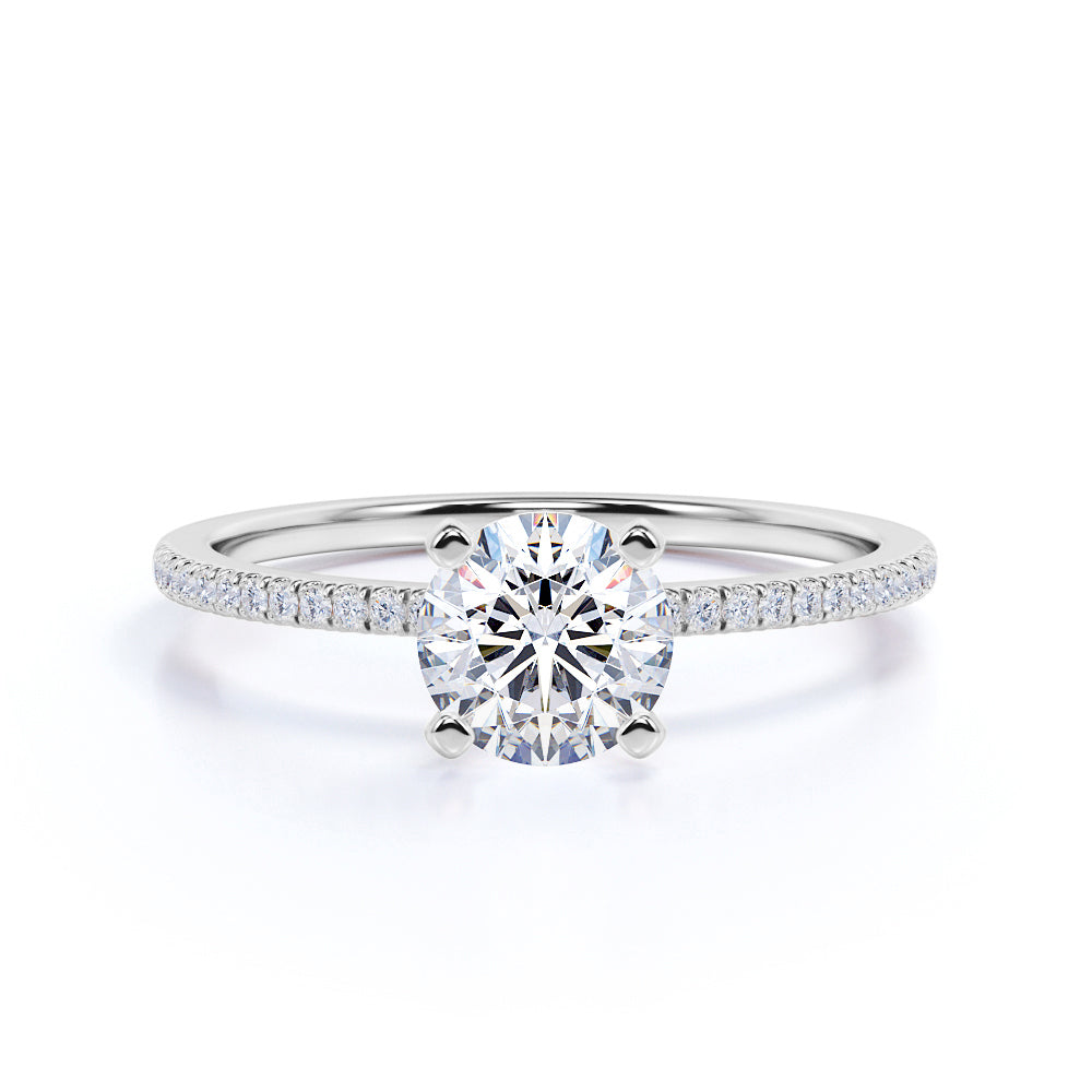 1.25 CT Round Lab Diamond Four Prong Pave Engagement Ring