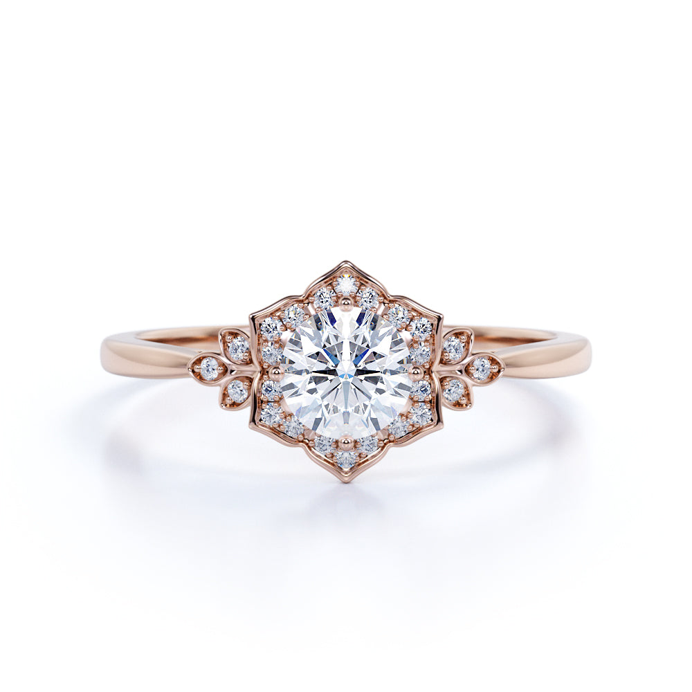 1.25 CT Round Lab Diamond Flora Halo Engagement Ring
