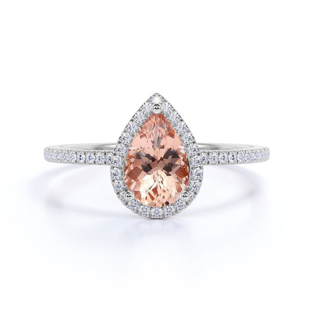 1.50 ct Pear Morganite Halo Engagement Ring