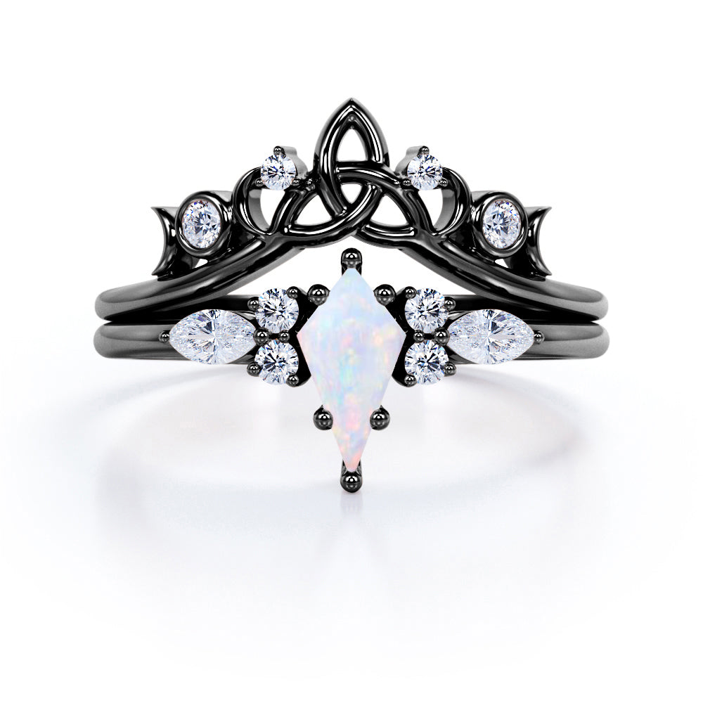 1 Ct Kite Cut Lab Opal Tiara Wedding Ring Set