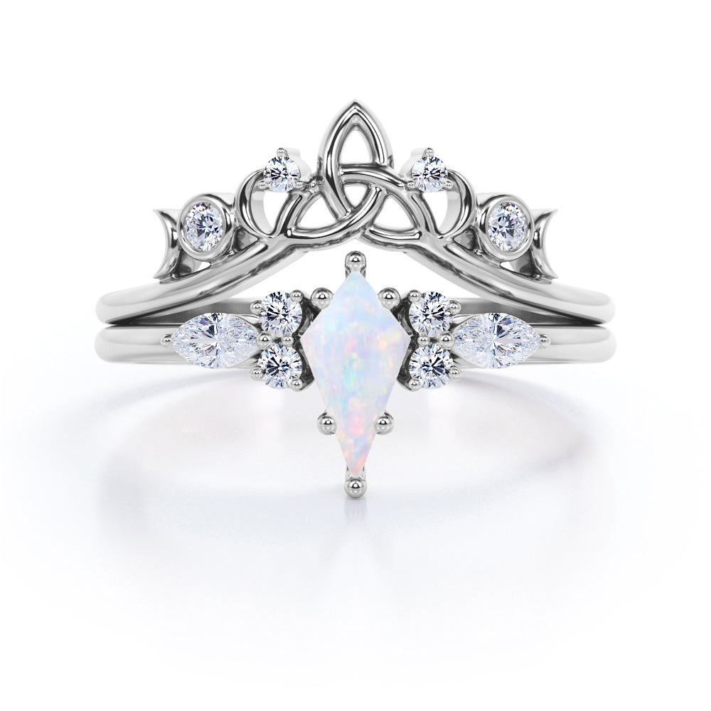 1 Ct Kite Cut Lab Opal Tiara Wedding Ring Set