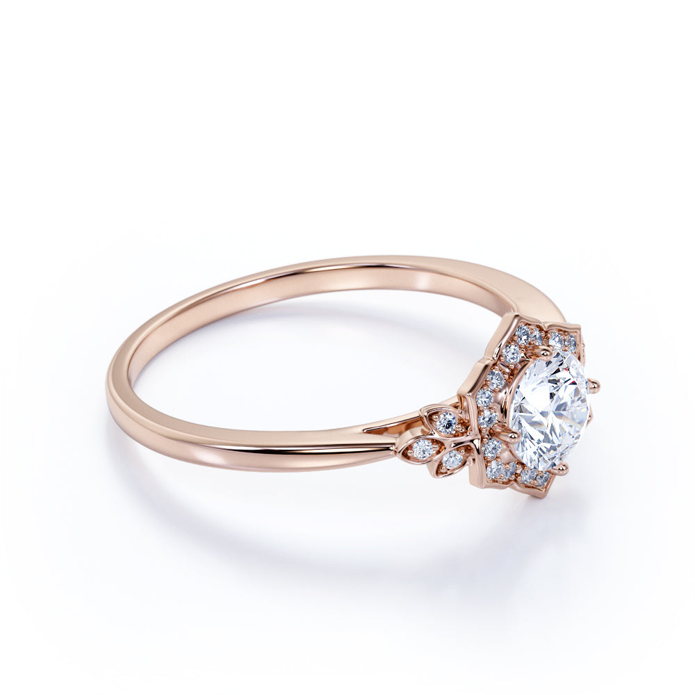 1.25 CT Round Lab Diamond Flora Halo Engagement Ring