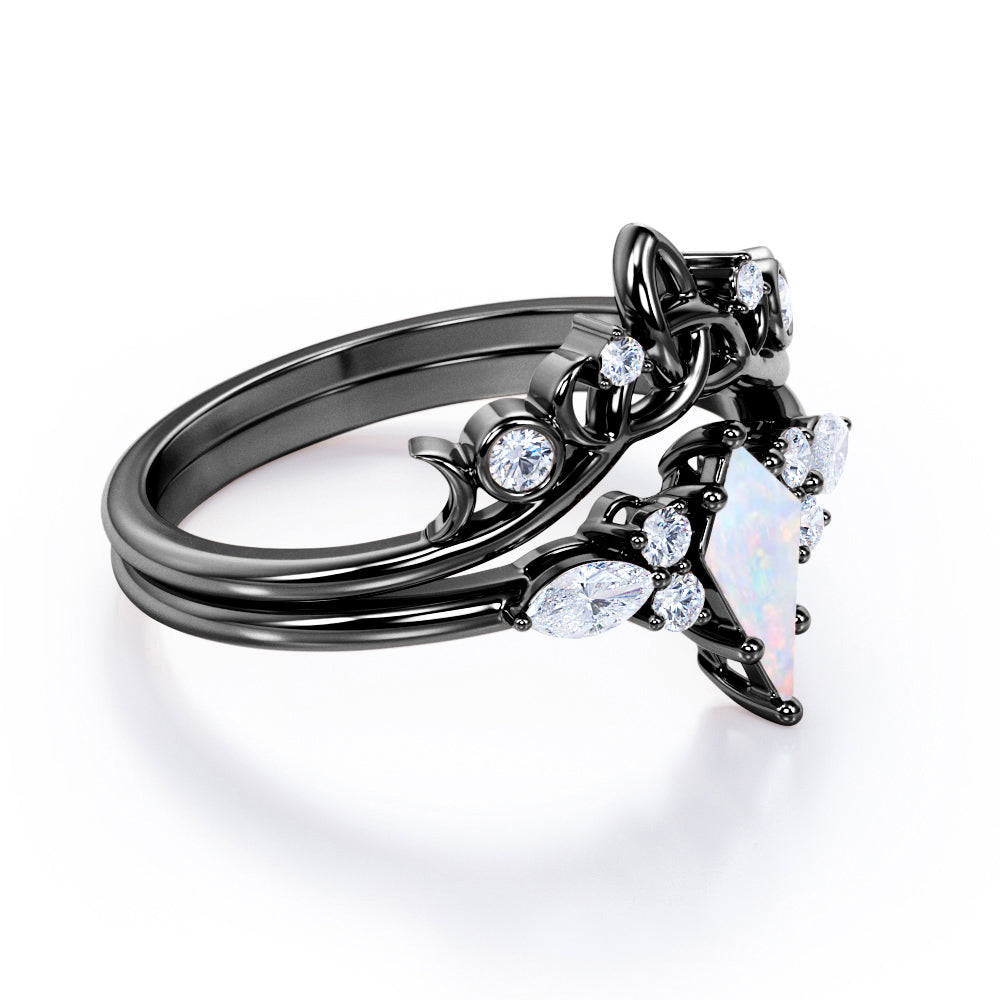 1 Ct Kite Cut Lab Opal Tiara Wedding Ring Set