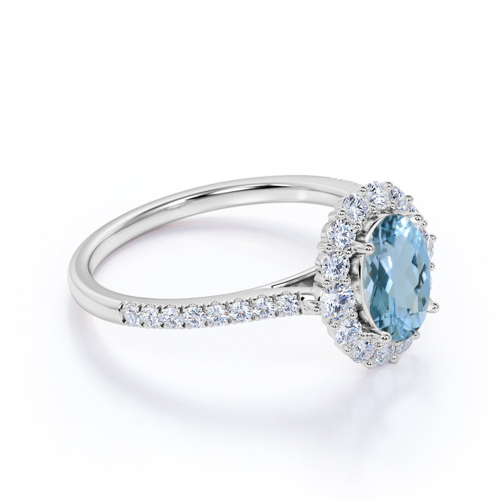Halo 1.50 ct Oval Aquamarine Pave Engagement Ring