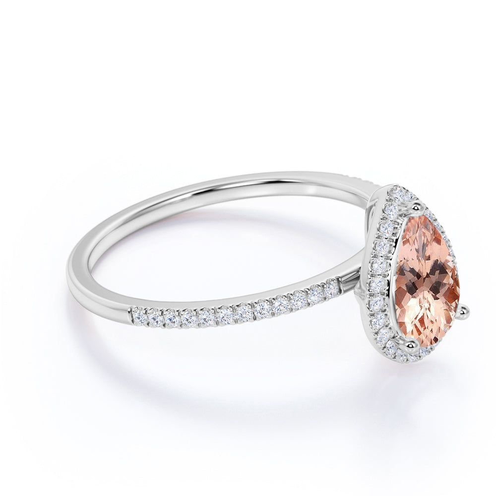 1.50 ct Pear Morganite Halo Engagement Ring