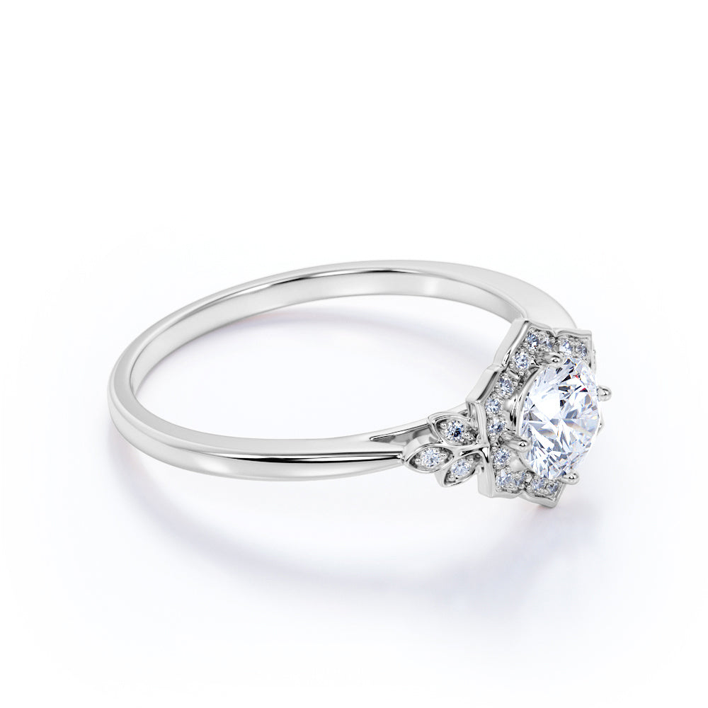 1.25 CT Round Lab Diamond Flora Halo Engagement Ring