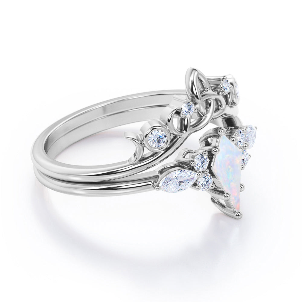 1 Ct Kite Cut Lab Opal Tiara Wedding Ring Set