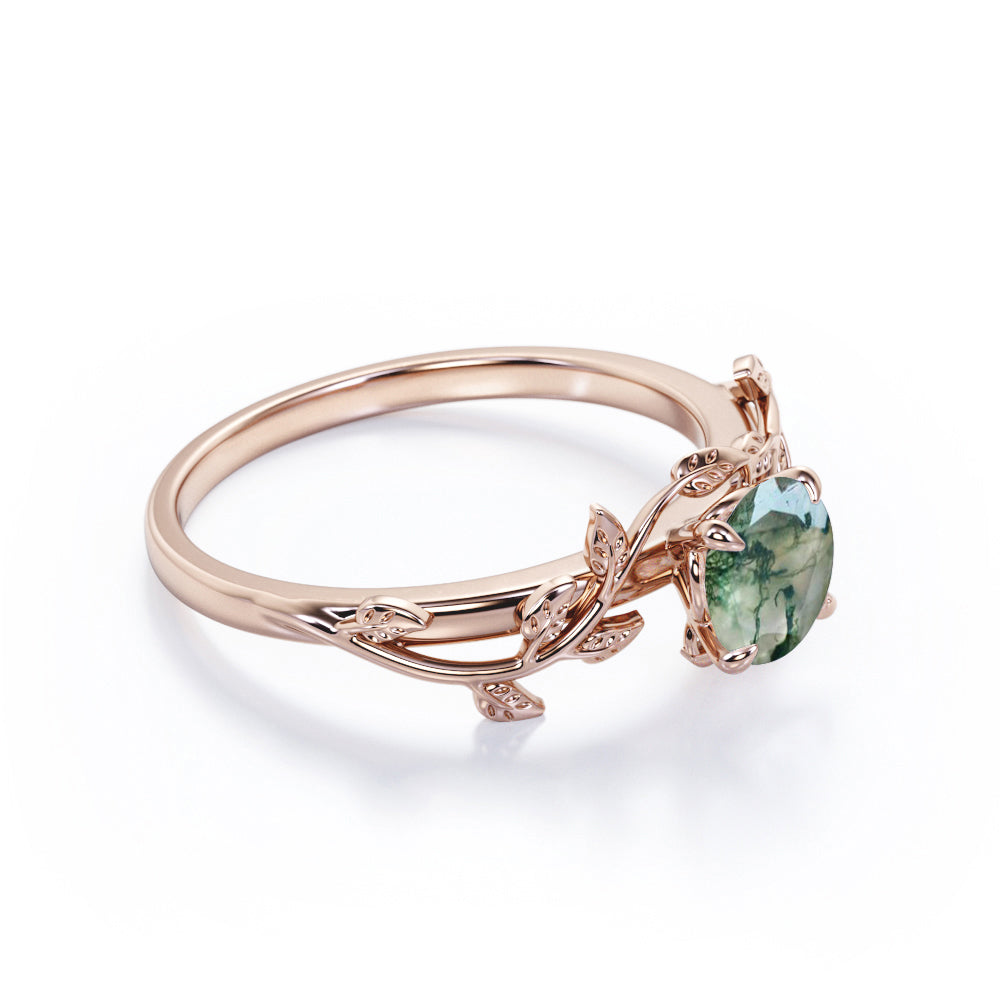 Nature Inspired 1 Ct Round Green Moss Agate Engagement Ring