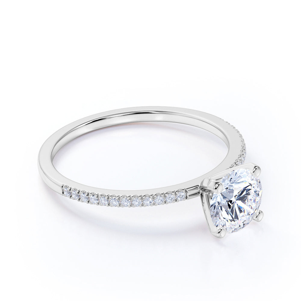 1.25 CT Round Lab Diamond Four Prong Pave Engagement Ring