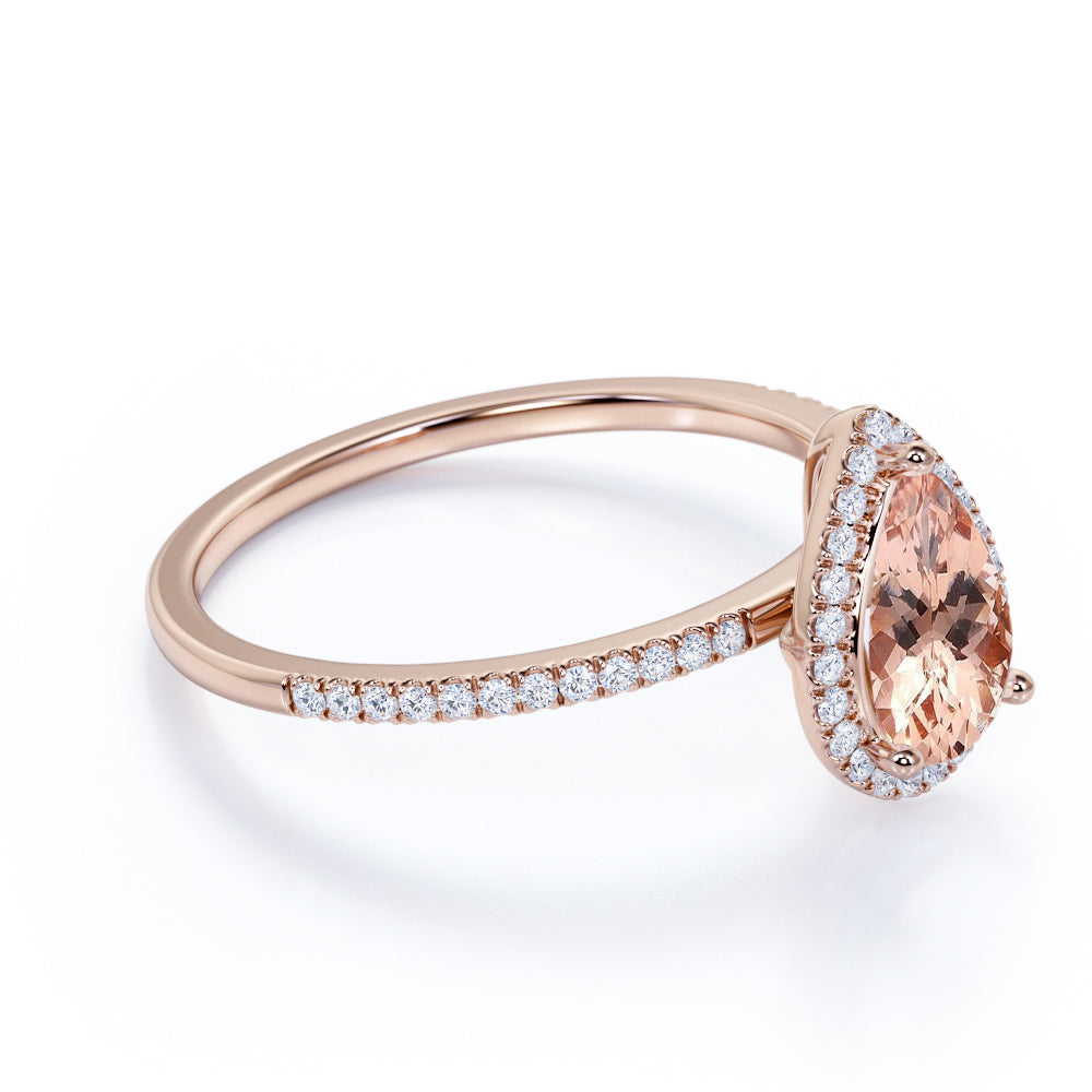 1.50 ct Pear Morganite Halo Engagement Ring