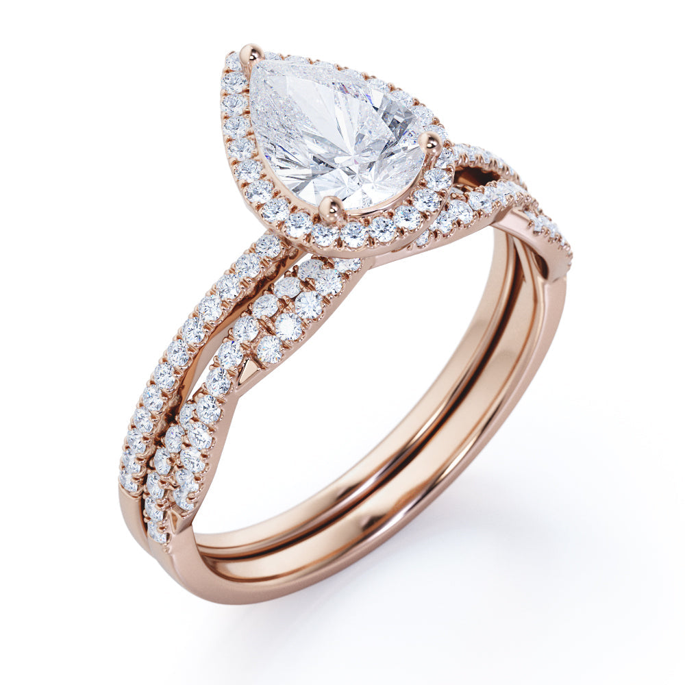 1.25 Carat Pear Cut Moissanite Twisted Wedding Ring Set