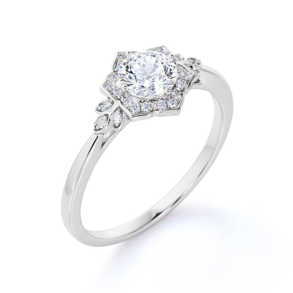 1.25 CT Round Lab Diamond Flora Halo Engagement Ring