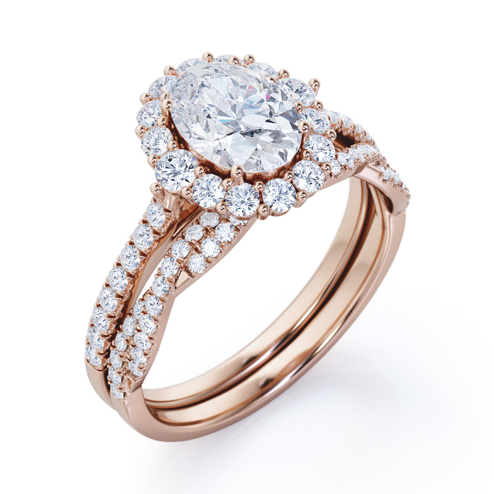 Halo 2 Carat Oval Cut Moissanite Bridal Set