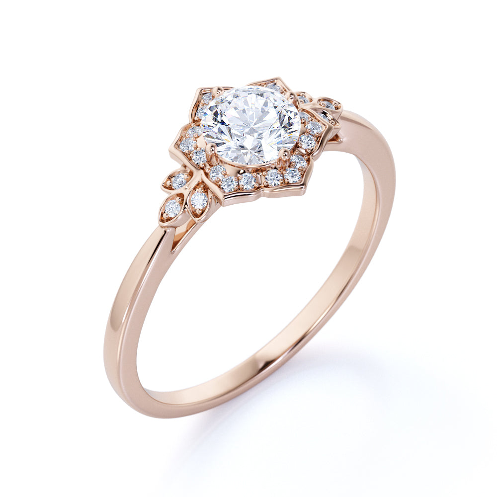 1.25 CT Round Lab Diamond Flora Halo Engagement Ring