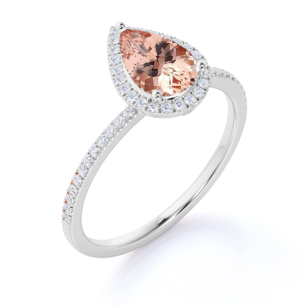 1.50 ct Pear Morganite Halo Engagement Ring