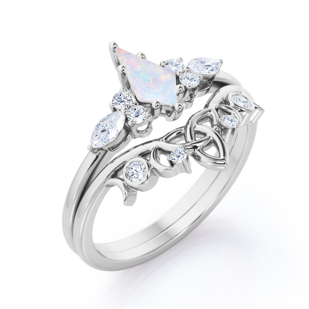 1 Ct Kite Cut Lab Opal Tiara Wedding Ring Set