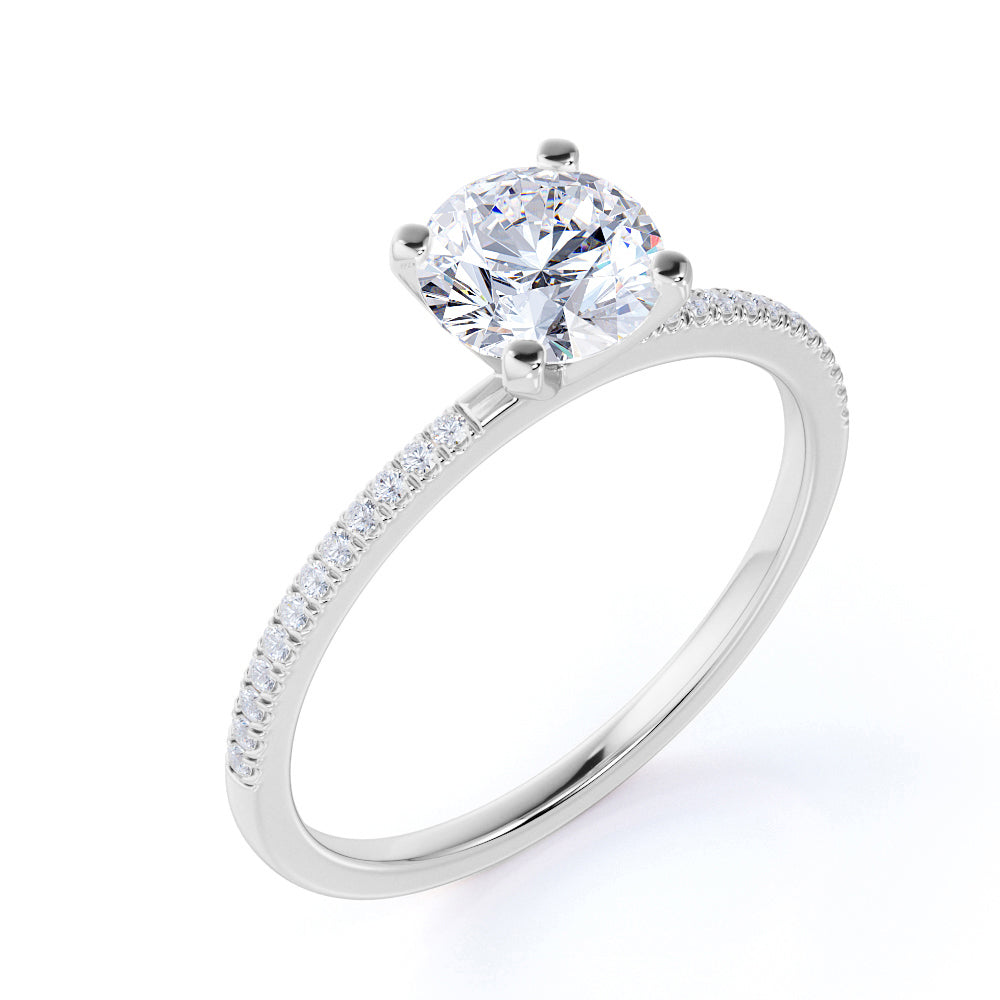 1.25 CT Round Lab Diamond Four Prong Pave Engagement Ring