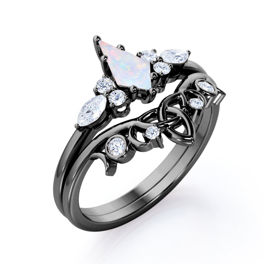 1 Ct Kite Cut Lab Opal Tiara Wedding Ring Set