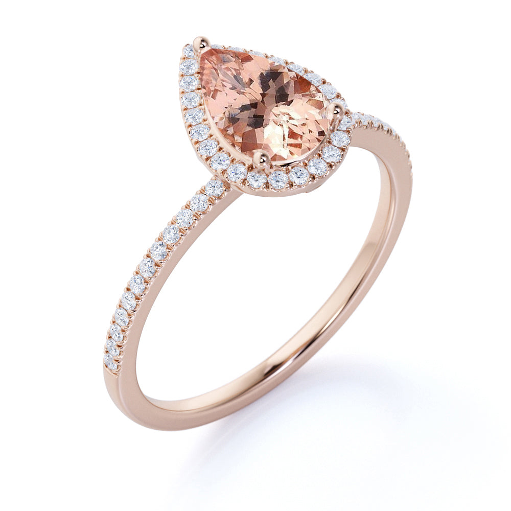 1.50 ct Pear Morganite Halo Engagement Ring