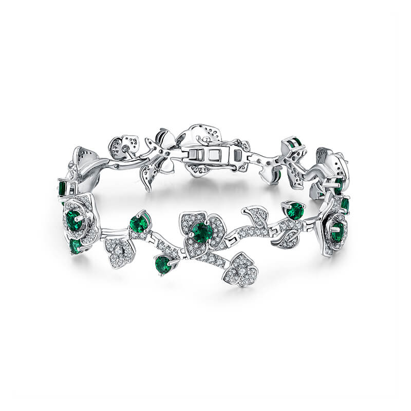 Rose Round Gemstones Vine Bracelet In Sterling Silver
