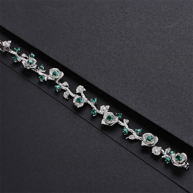 Rose Round Gemstones Vine Bracelet In Sterling Silver