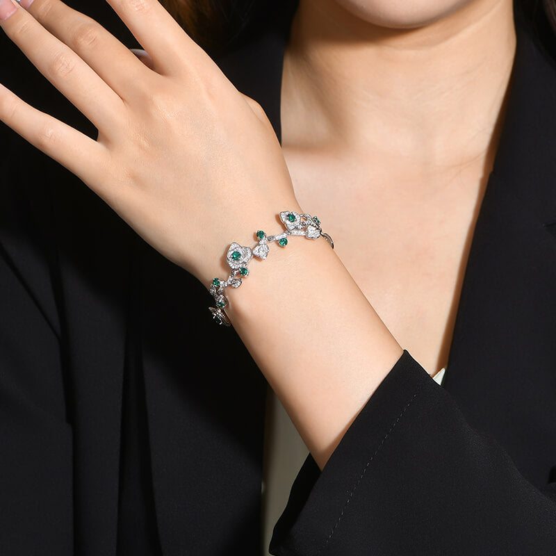 Rose Round Gemstones Vine Bracelet In Sterling Silver