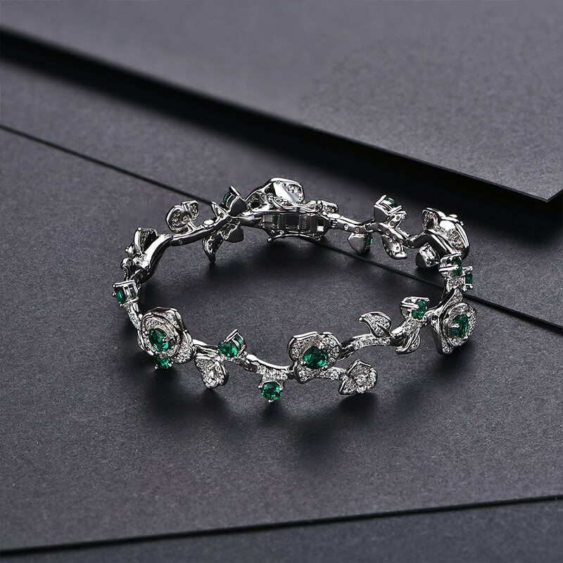 Rose Round Gemstones Vine Bracelet In Sterling Silver