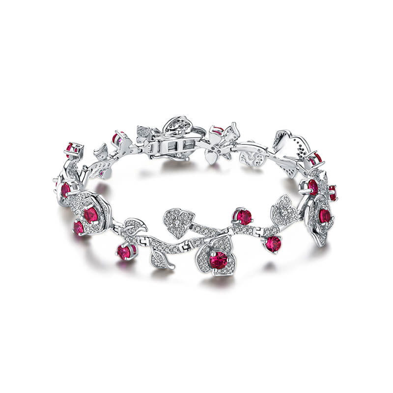 Rose Round Gemstones Vine Bracelet In Sterling Silver