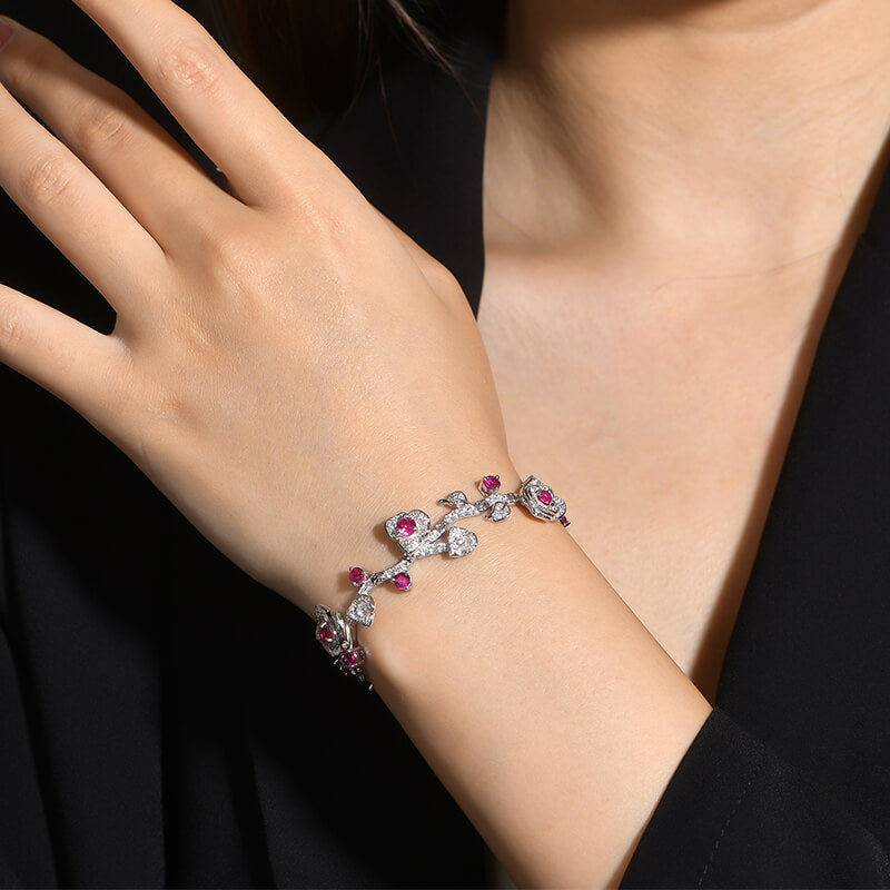 Rose Round Gemstones Vine Bracelet In Sterling Silver