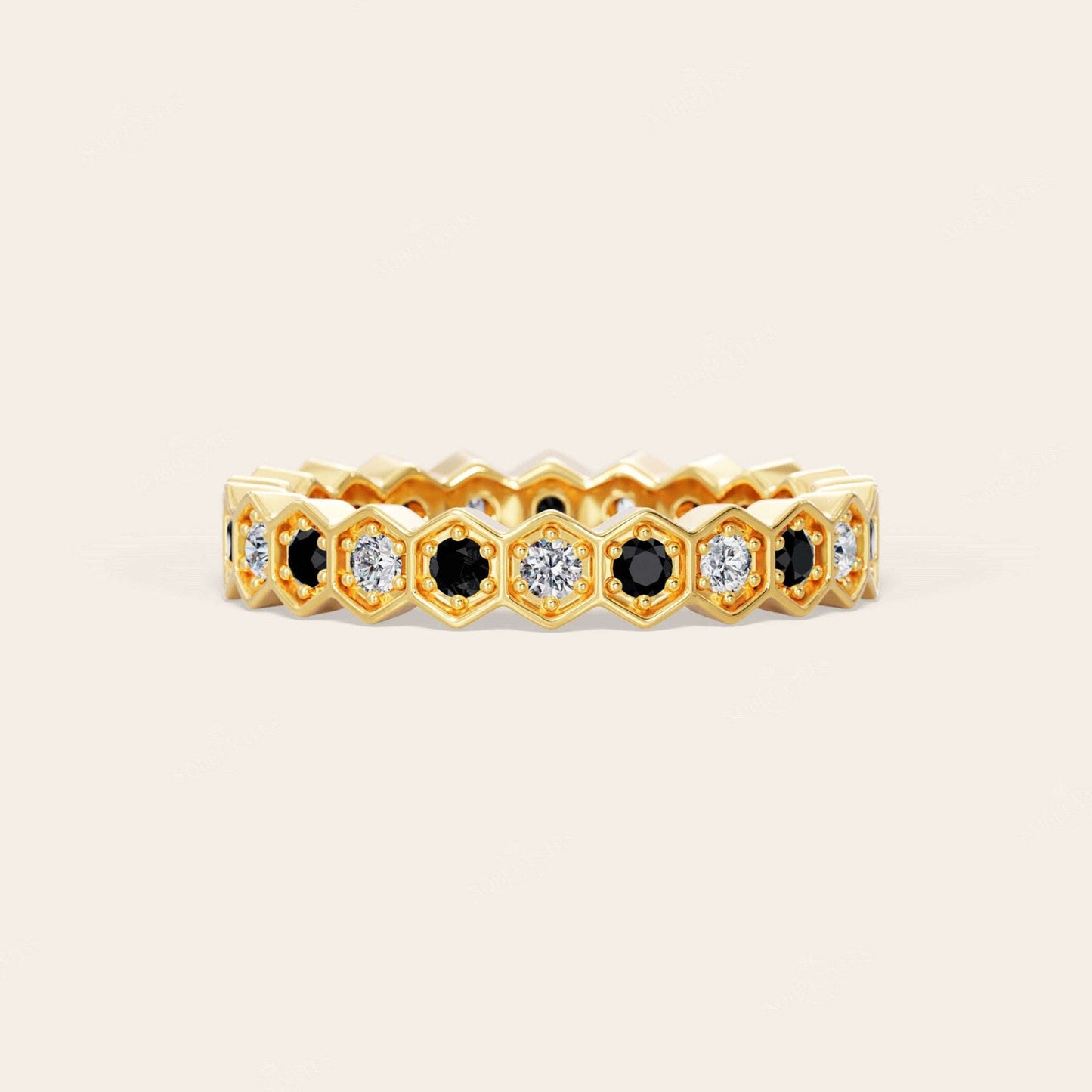 Round Cut Black Onyx & Lab Grown Diamond Full Eternity Band