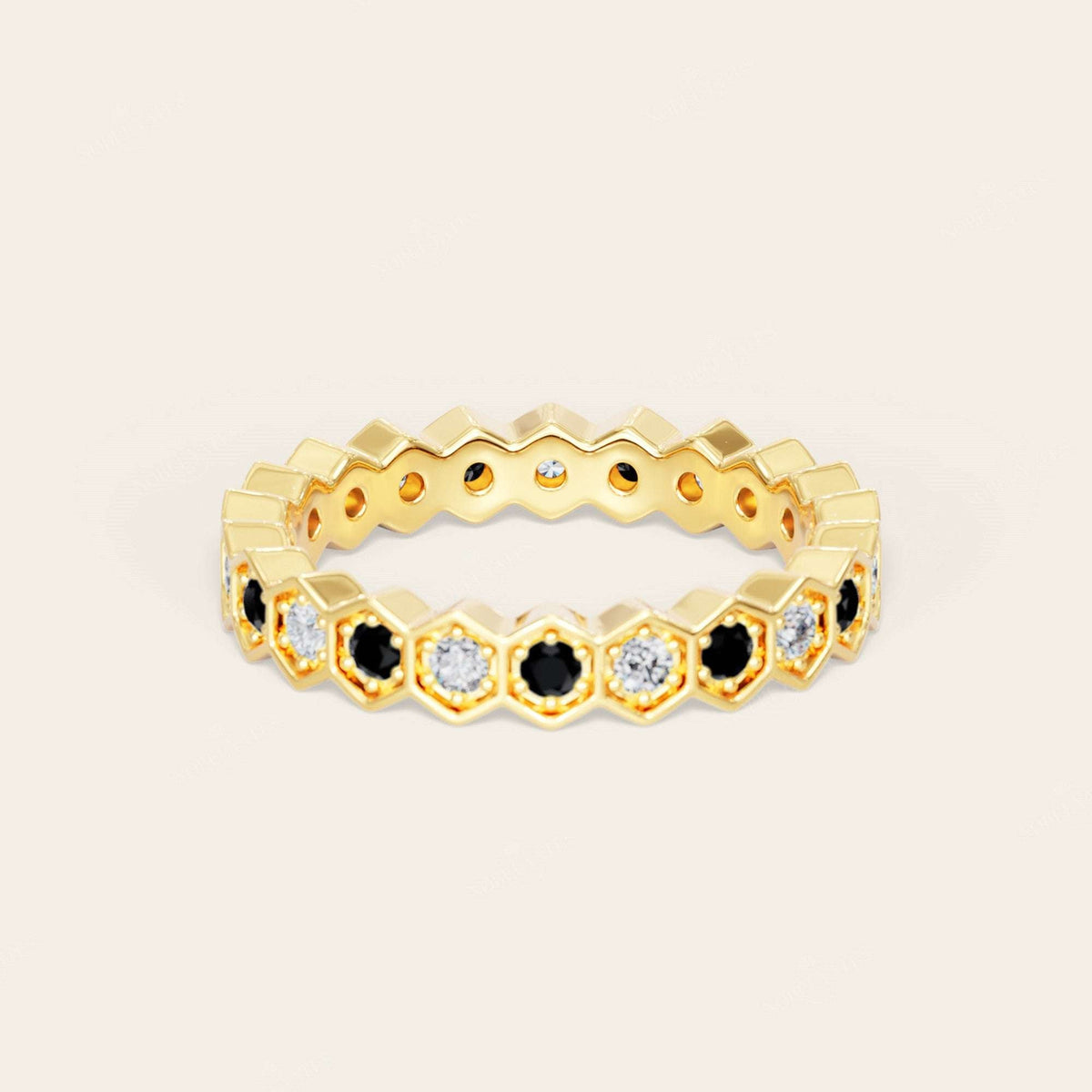 Round Cut Black Onyx & Lab Grown Diamond Full Eternity Band