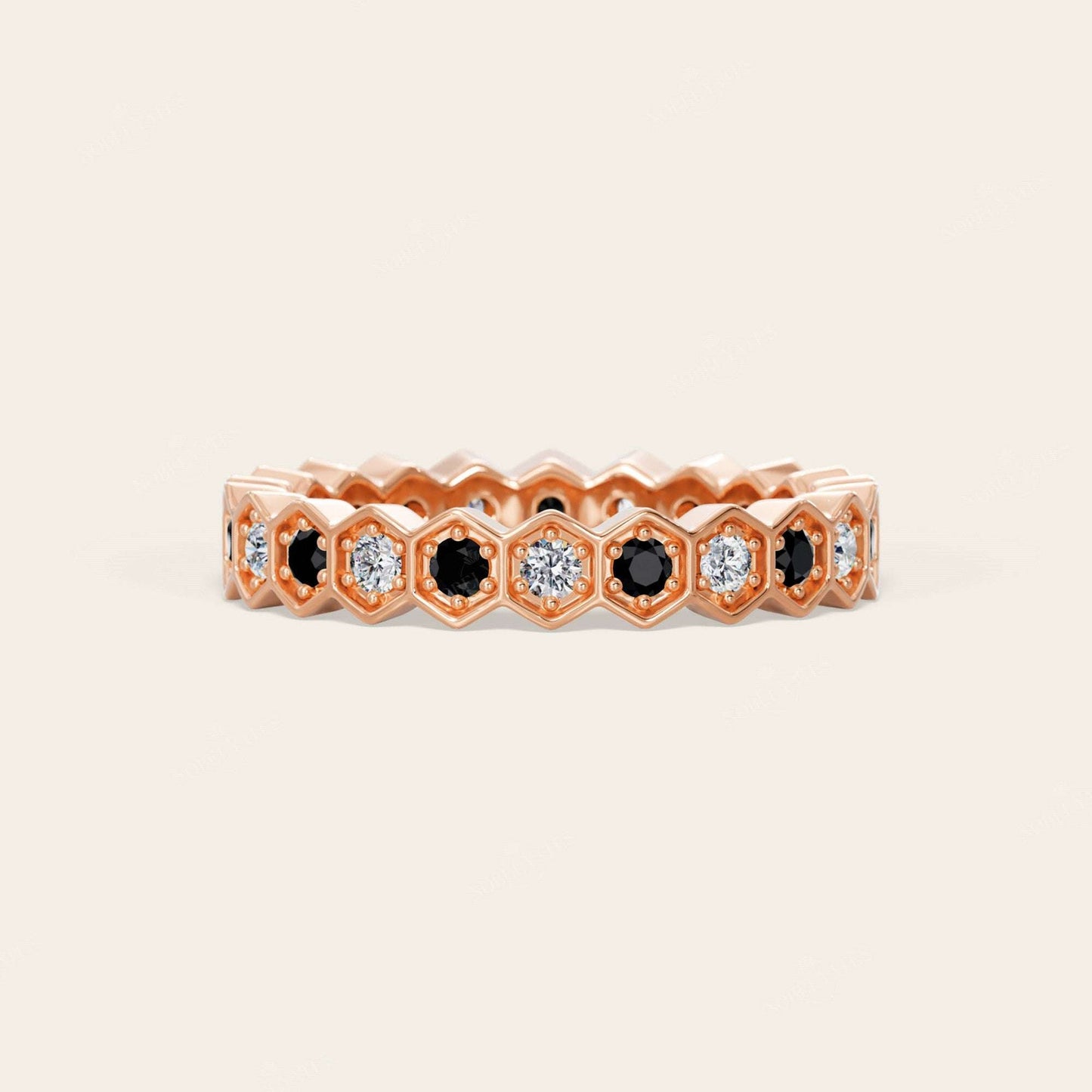 Round Cut Black Onyx & Lab Grown Diamond Full Eternity Band