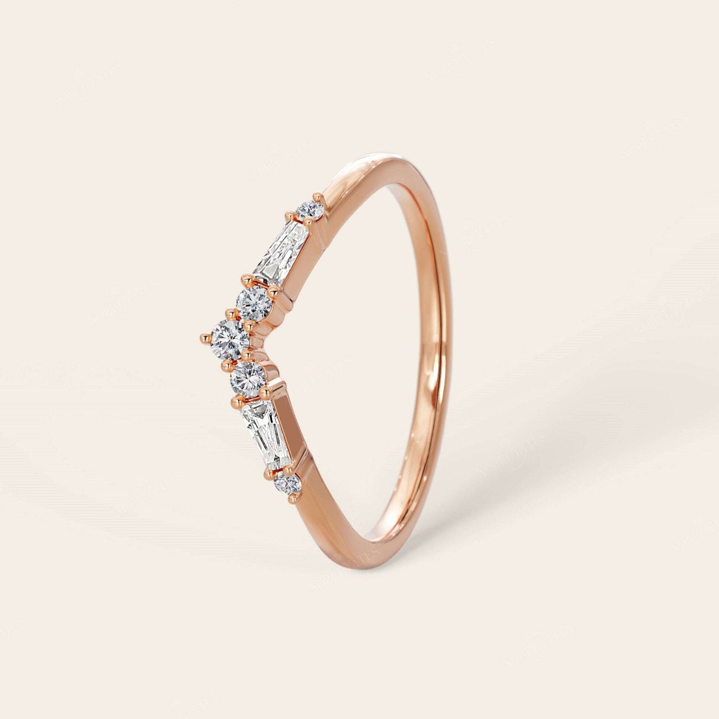 Round & Tapered Baguette Lab Grown Diamond Curved Wedding Band