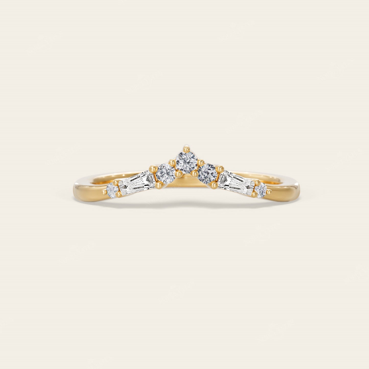 Round & Tapered Baguette Lab Grown Diamond Curved Wedding Band