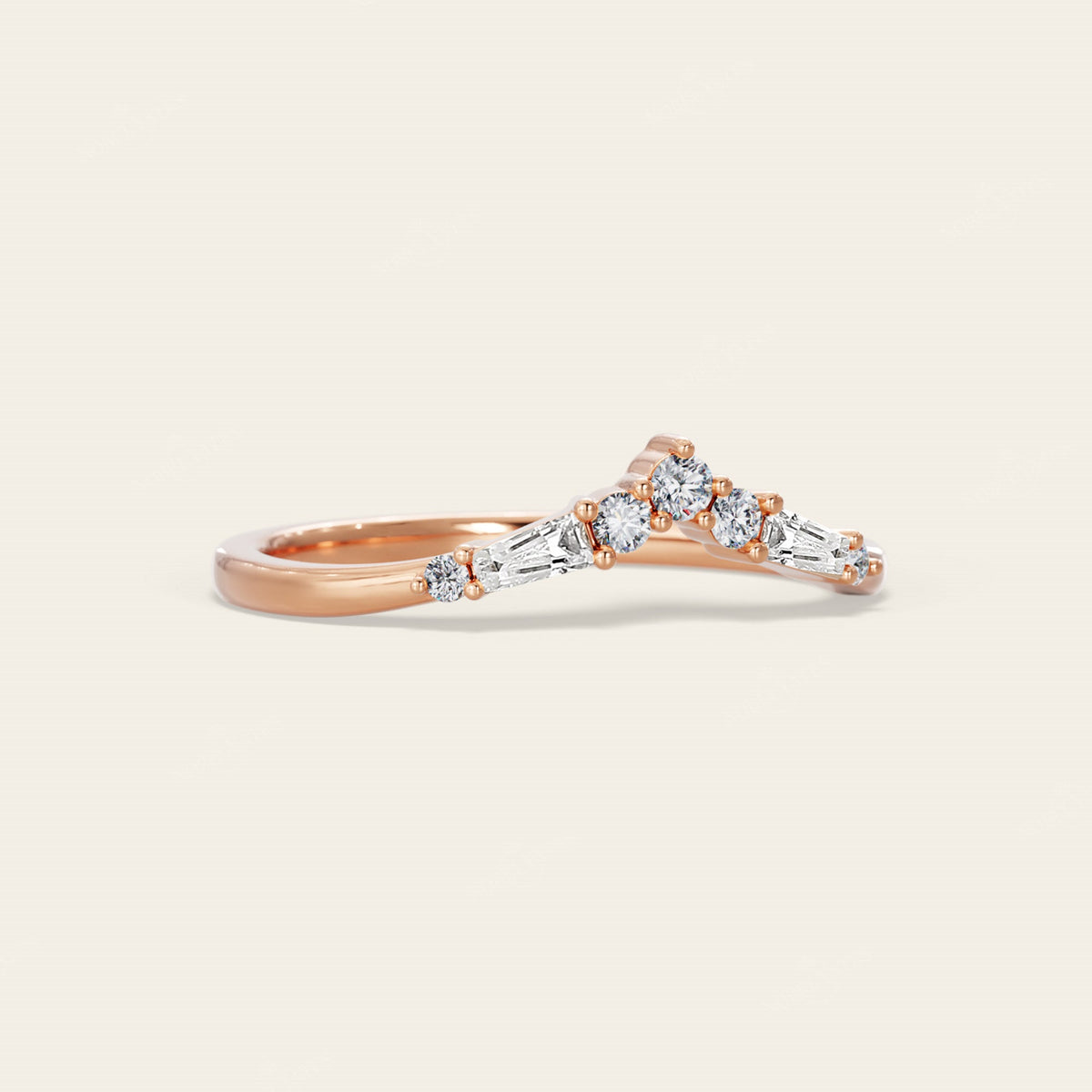 Round & Tapered Baguette Lab Grown Diamond Curved Wedding Band