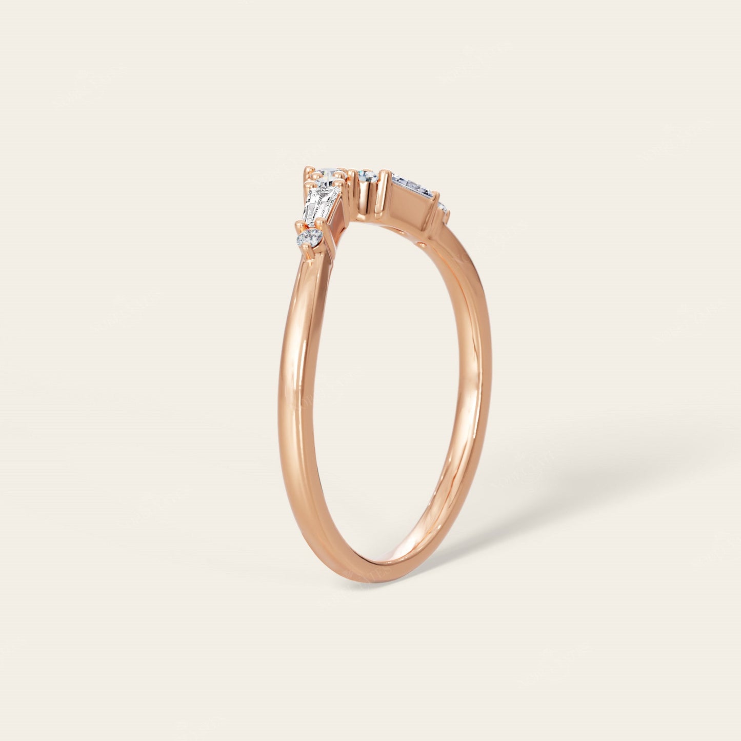 Round & Tapered Baguette Lab Grown Diamond Curved Wedding Band