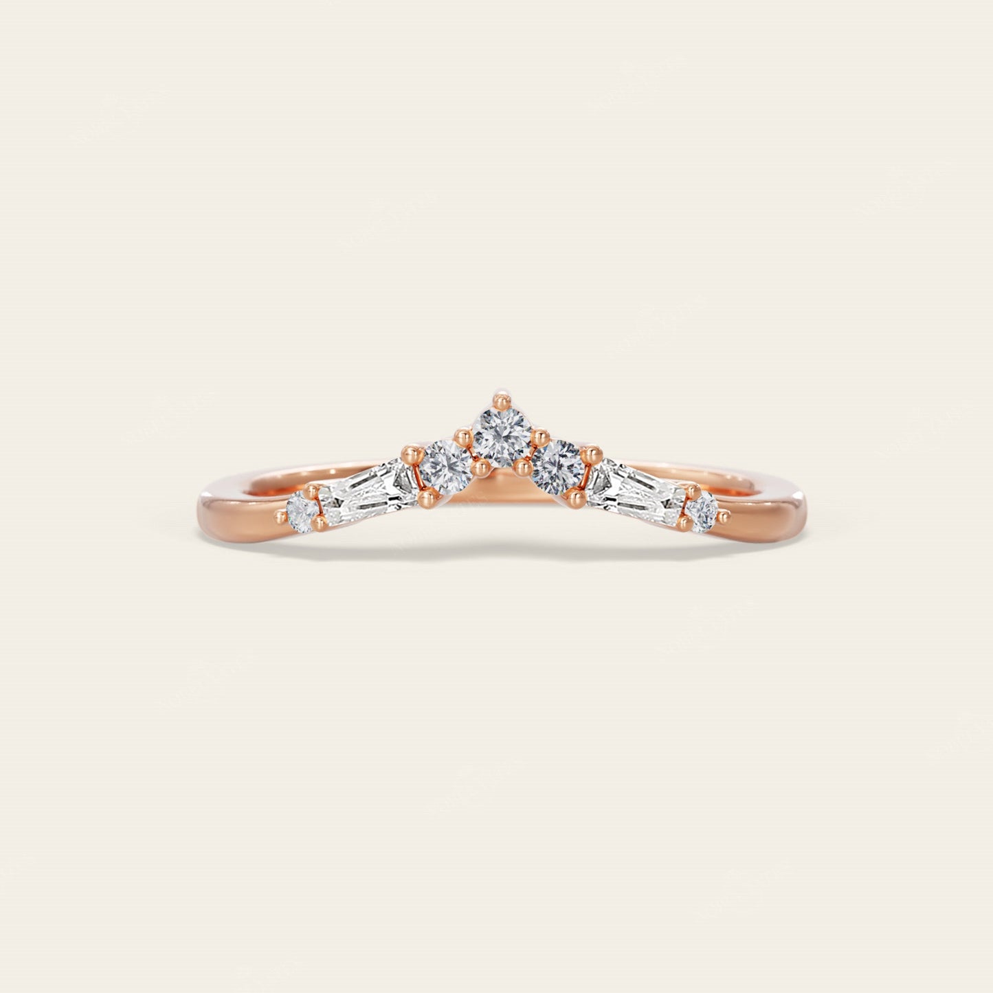 Round & Tapered Baguette Lab Grown Diamond Curved Wedding Band