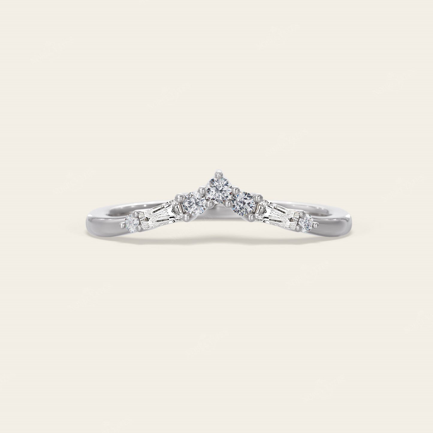 Round & Tapered Baguette Lab Grown Diamond Curved Wedding Band