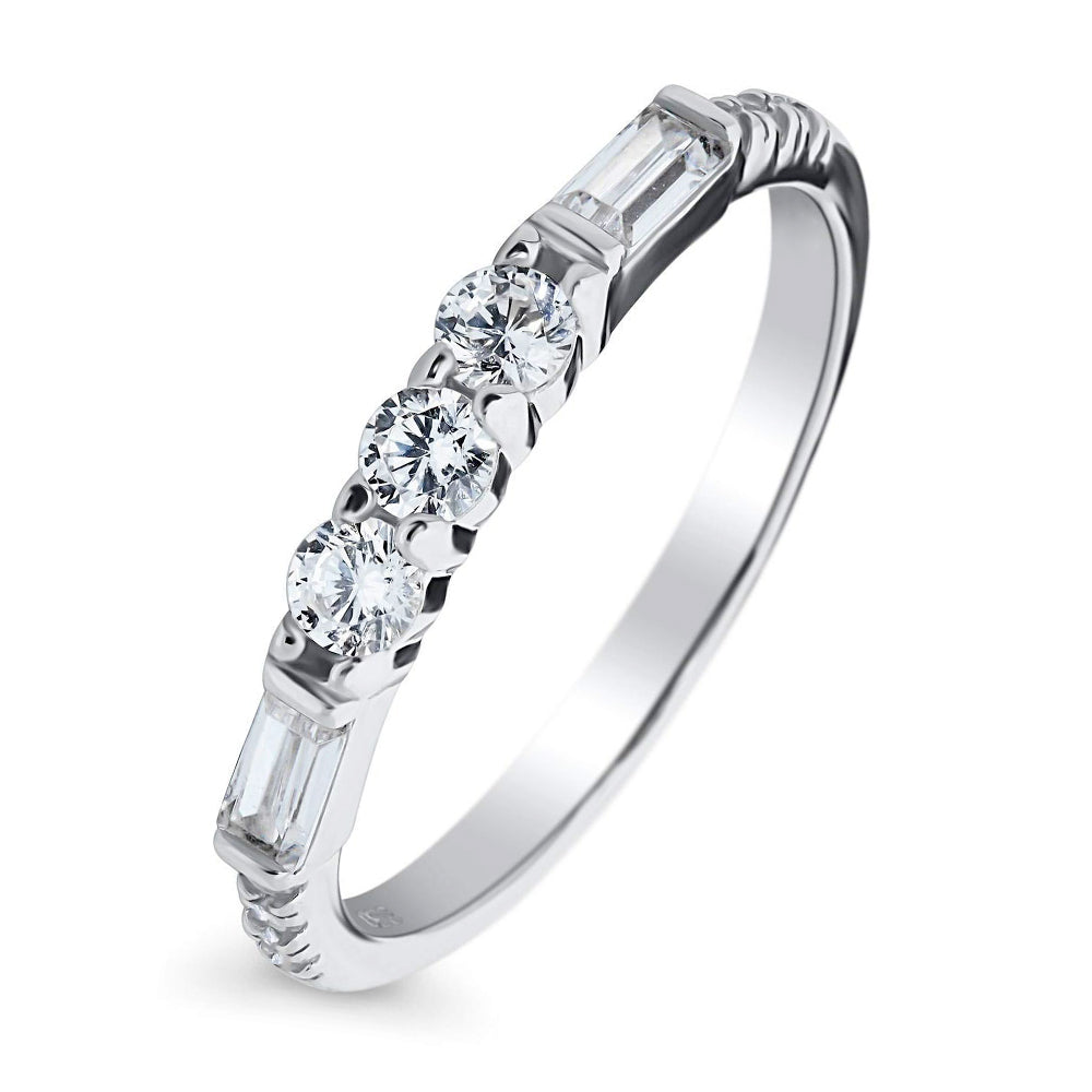 Round And Emerald-Cut Moissanite Half Eternity Wedding Band