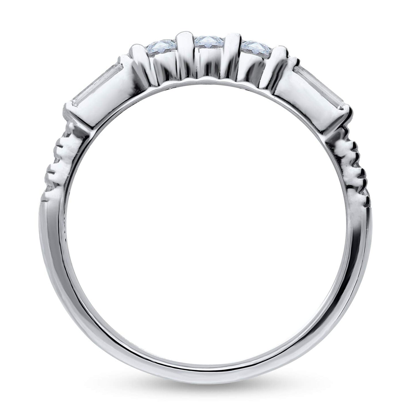 Round And Emerald-Cut Moissanite Half Eternity Wedding Band