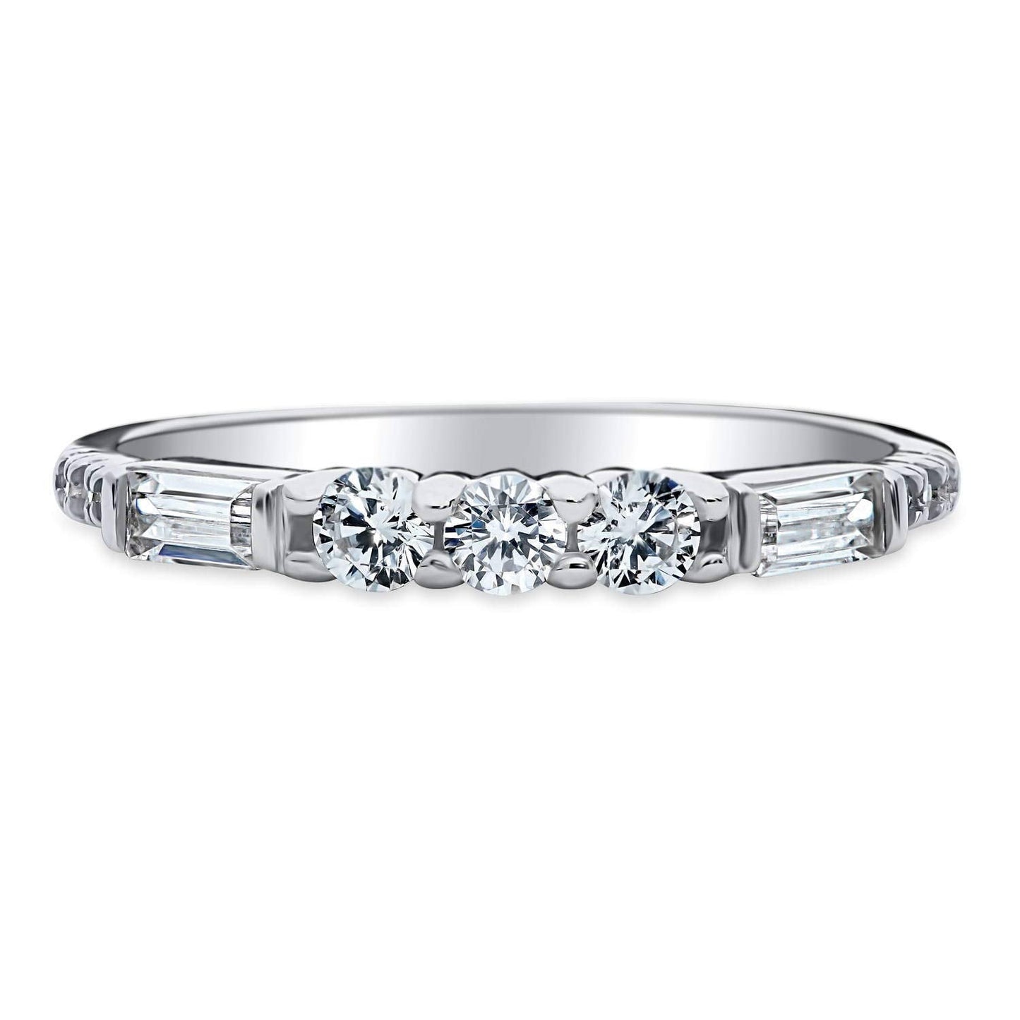 Round And Emerald-Cut Moissanite Half Eternity Wedding Band