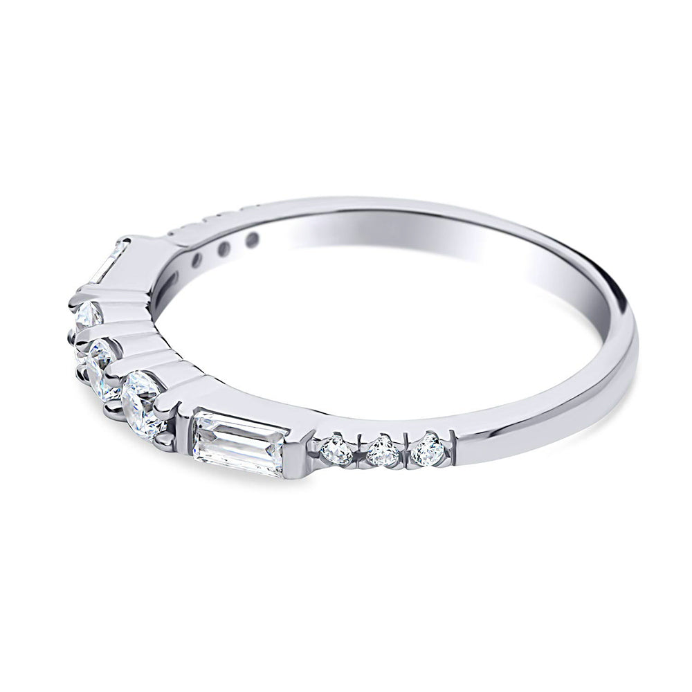Round And Emerald-Cut Moissanite Half Eternity Wedding Band