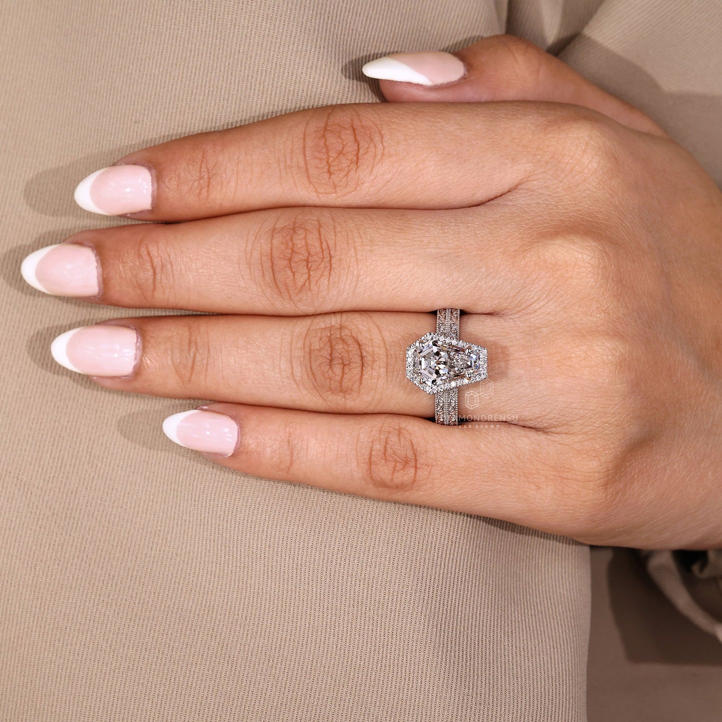 Coffin Cut Engagement Ring with Milgrain Details