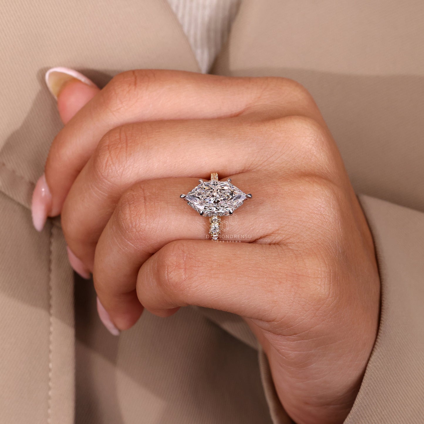 Dutch Marquise Engagement Ring in Hidden Halo Setting